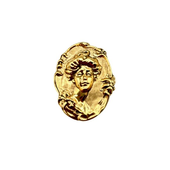 Gibson Girl Dimensional Repousse Gold Tone Art Nouveau Victorian Inspired Brooch - Picture 1 of 6